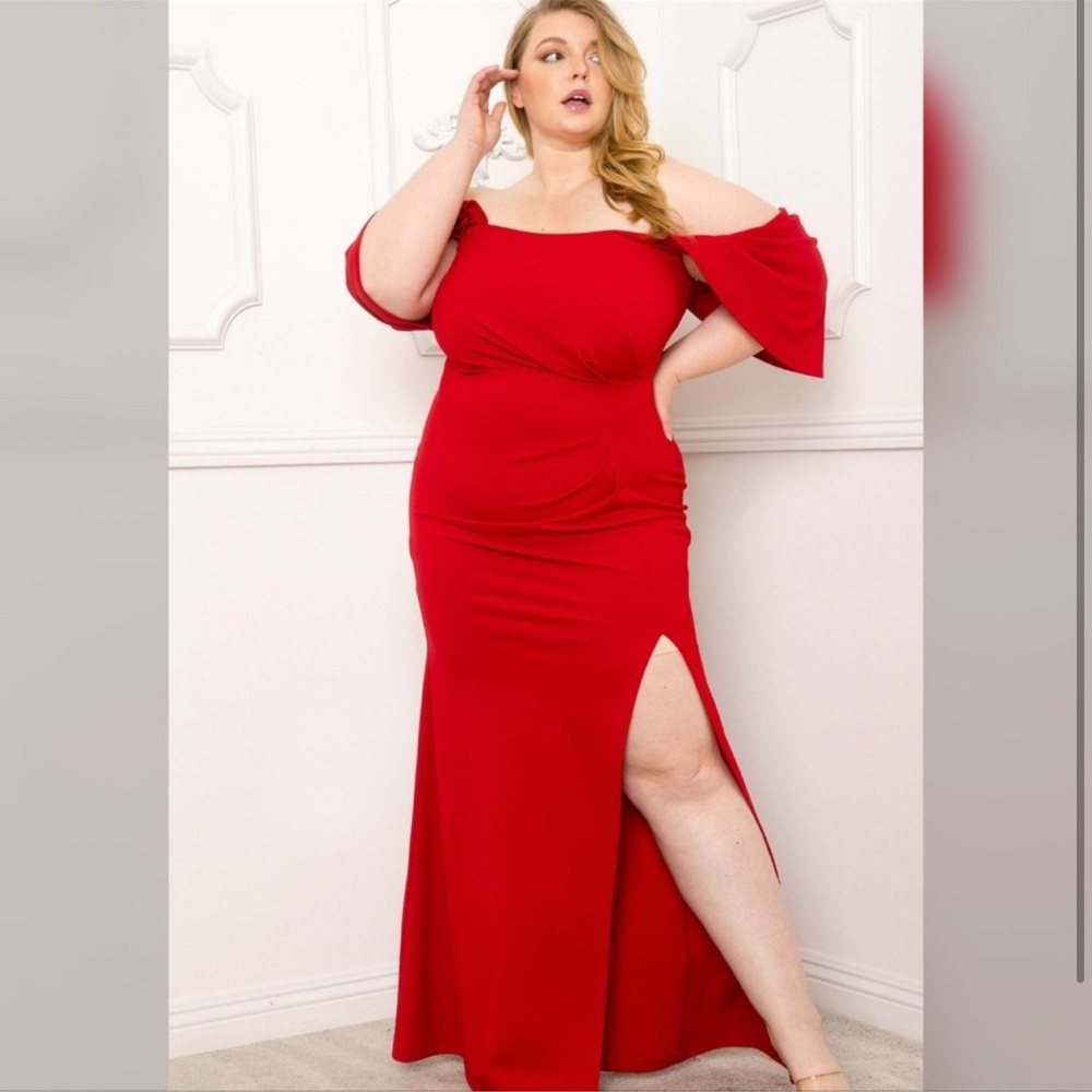 Red Off-Shoulder Maxi Dress